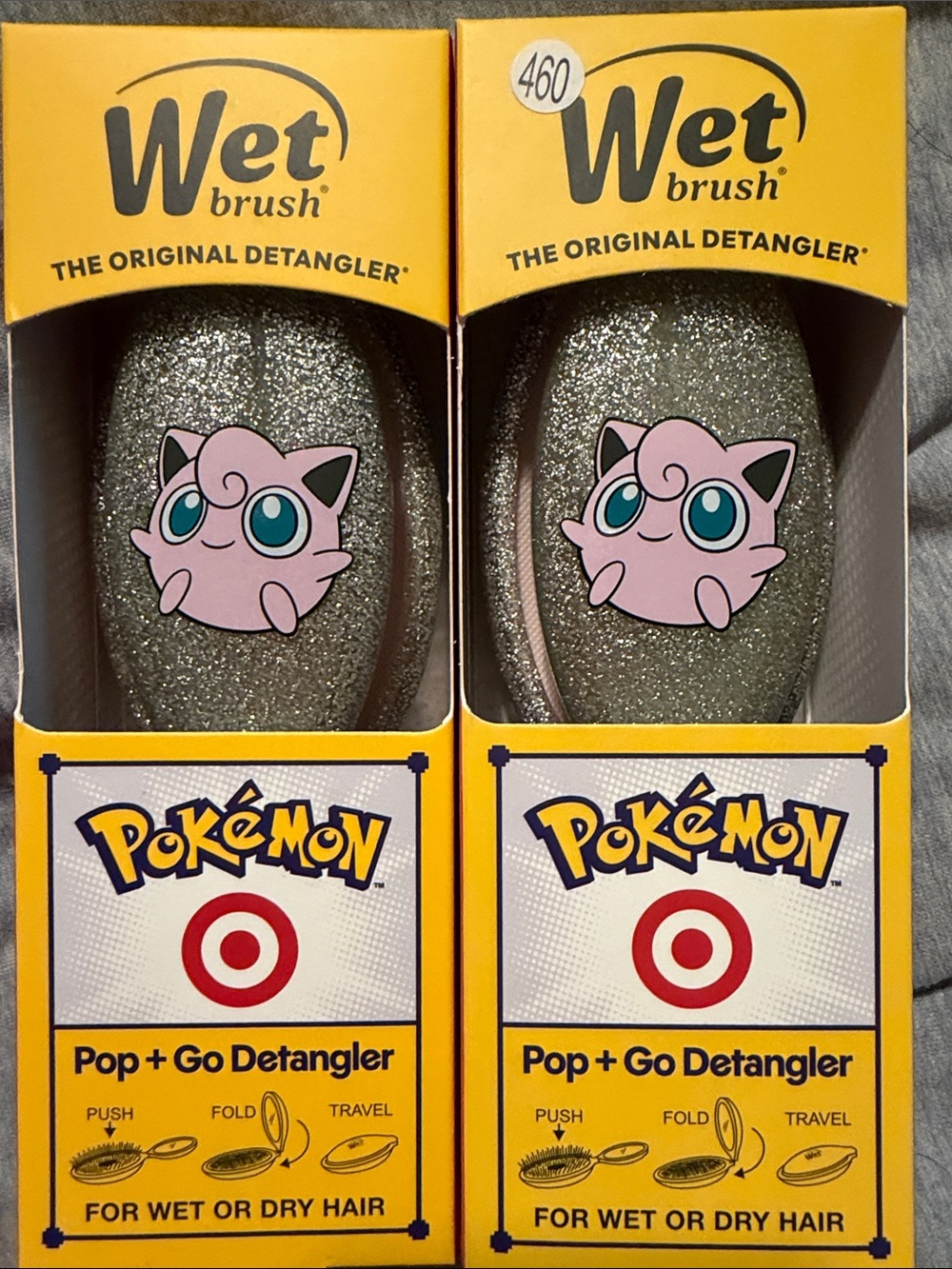 2 pack Wet Brush Kids Pokémon Jigglypuff Glitter Silver Pop + Go Detangler